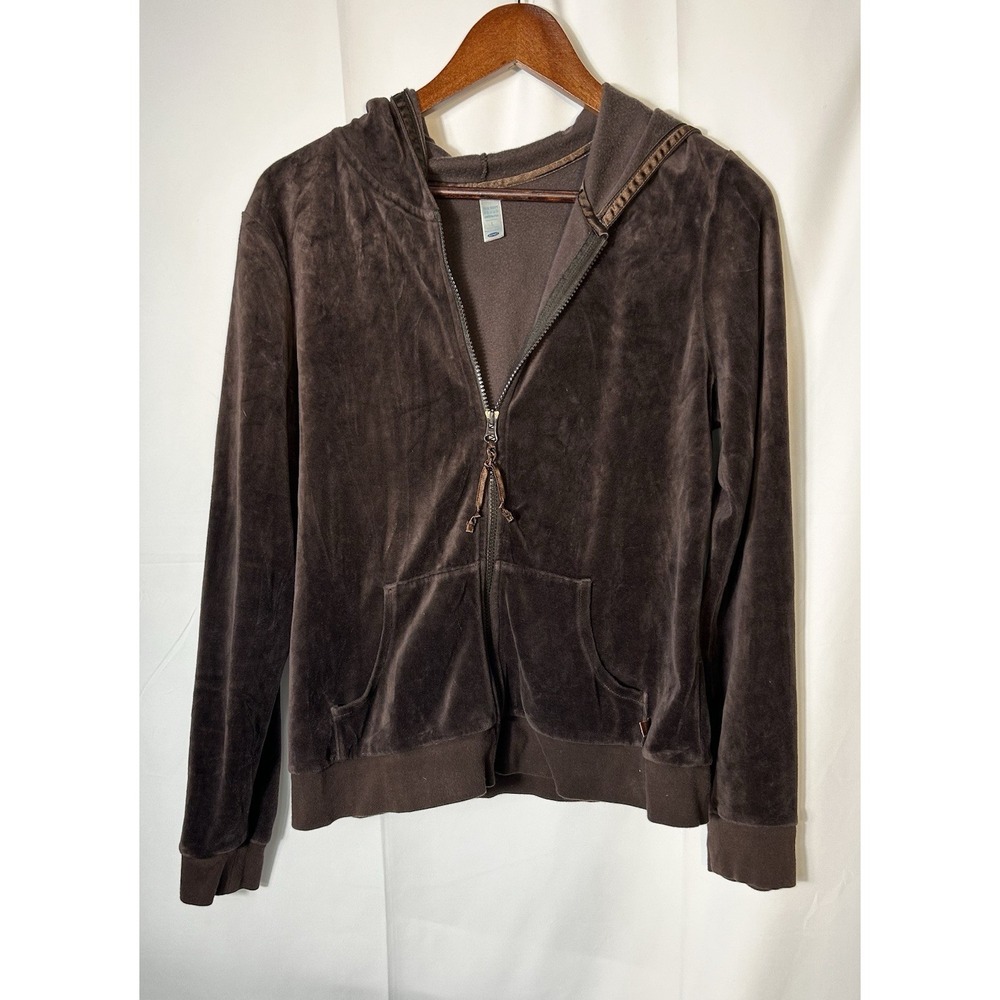 Vintage Old Navy Velour Track Suit Jacket Y2K Brown Full Zip Boho Preppy Size L